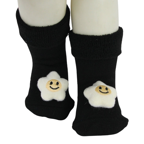 Baby Unisex Cotton Ankle Length Black Kids Smiley Star Face Socks-SK1482