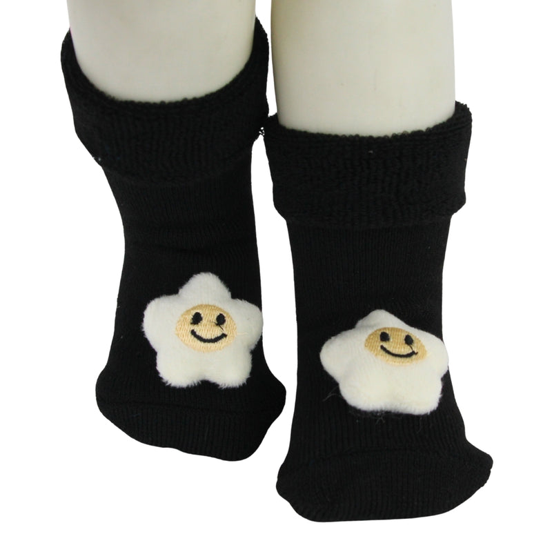 Baby Unisex Cotton Ankle Length Black Kids Smiley Star Face Socks-SK1482