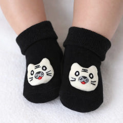 Baby Unisex Cotton Ankle Length Black Kids Cat Face Socks-SK1483