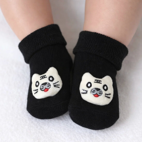 Baby Unisex Cotton Ankle Length Black Kids Cat Face Socks-SK1483
