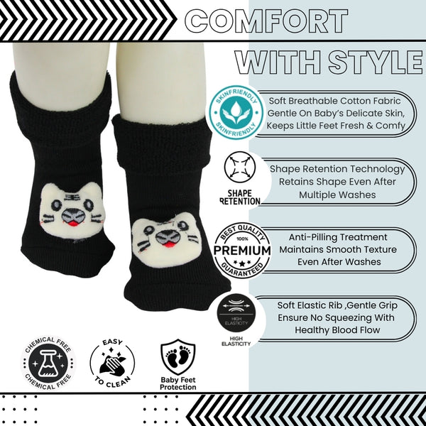 Baby Unisex Cotton Ankle Length Black Kids Cat Face Socks-SK1483
