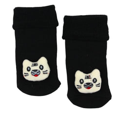 Baby Unisex Cotton Ankle Length Black Kids Cat Face Socks-SK1483
