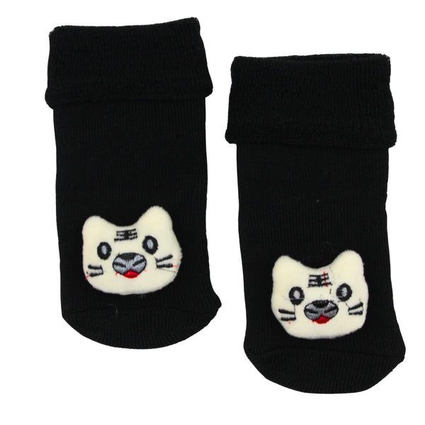 Baby Unisex Cotton Ankle Length Black Kids Cat Face Socks-SK1483