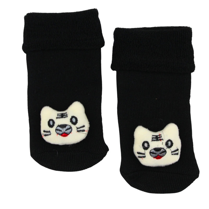 Baby Unisex Cotton Ankle Length Black Kids Cat Face Socks-SK1483