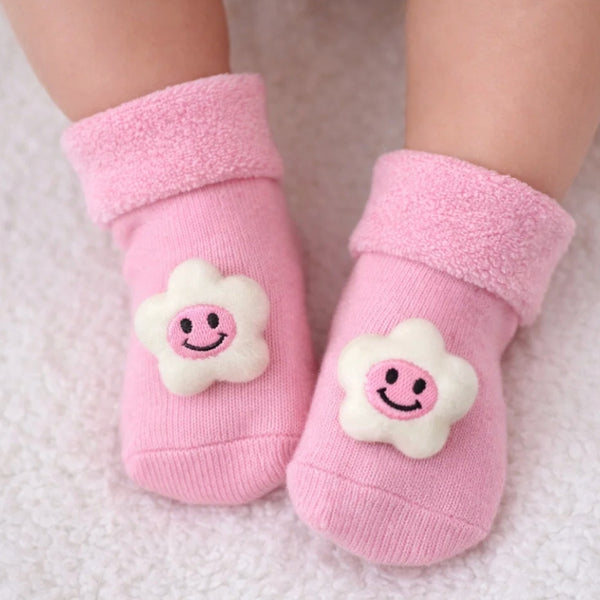 Baby Unisex Cotton Ankle Length Pink Kids Smiley Star Face Socks-SK1484