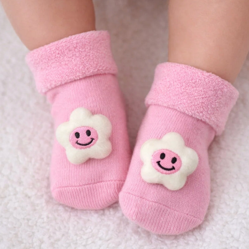 Baby Unisex Cotton Ankle Length Pink Kids Smiley Star Face Socks-SK1484