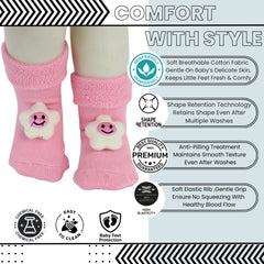 Baby Unisex Cotton Ankle Length Pink Kids Smiley Star Face Socks-SK1484