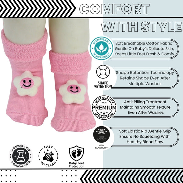 Baby Unisex Cotton Ankle Length Pink Kids Smiley Star Face Socks-SK1484