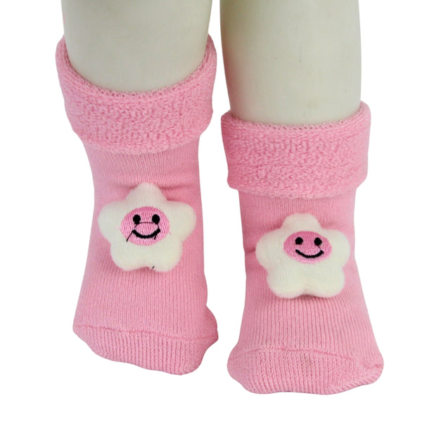 Baby Unisex Cotton Ankle Length Pink Kids Smiley Star Face Socks-SK1484