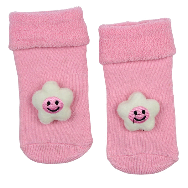 Baby Unisex Cotton Ankle Length Pink Kids Smiley Star Face Socks-SK1484