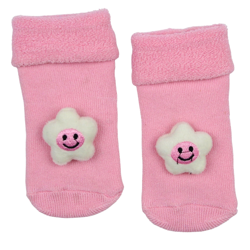 Baby Unisex Cotton Ankle Length Pink Kids Smiley Star Face Socks-SK1484