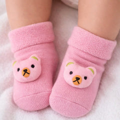 Baby Unisex Cotton Ankle Length Pink Kids Bear Face Socks-SK1485
