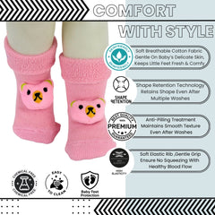 Baby Unisex Cotton Ankle Length Pink Kids Bear Face Socks-SK1485