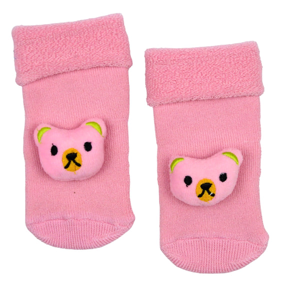 Baby Unisex Cotton Ankle Length Pink Kids Bear Face Socks-SK1485