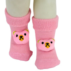 Baby Unisex Cotton Ankle Length Pink Kids Bear Face Socks-SK1485