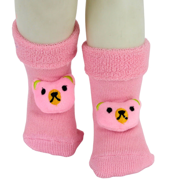 Baby Unisex Cotton Ankle Length Pink Kids Bear Face Socks-SK1485