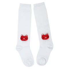 Unisex Cotton White Calf Length Kids Long Tiger Face Socks-SK1488andF04