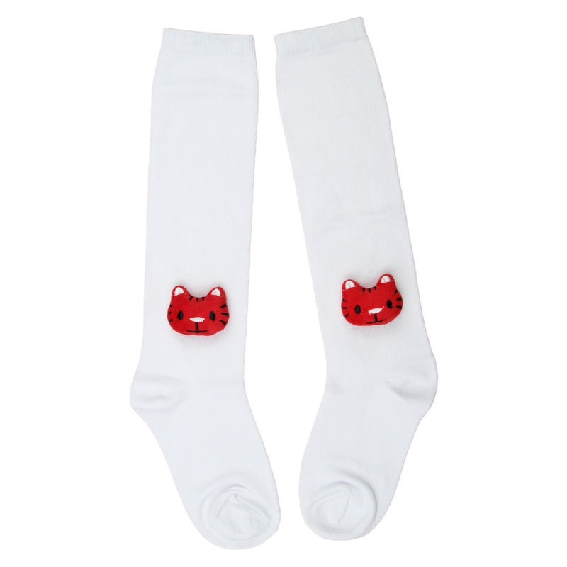 Unisex Cotton White Calf Length Kids Long Tiger Face Socks-SK1487andF04