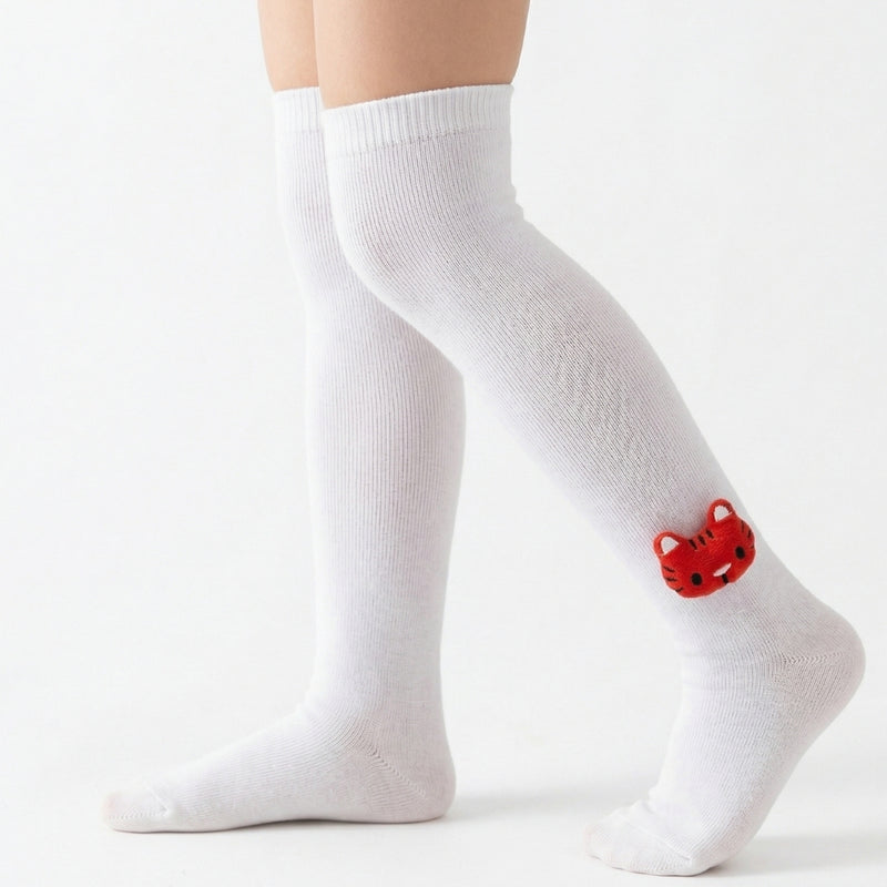 Unisex Cotton White Calf Length Kids Long Tiger Face Socks-SK1488andF04
