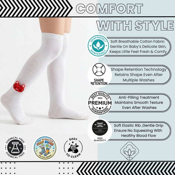 Unisex Cotton White Calf Length Kids Long Tiger Face Socks-SK1488andF04