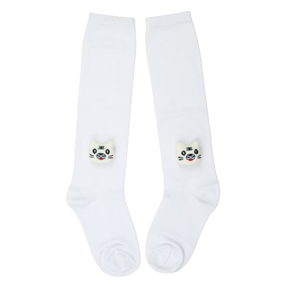 Unisex Cotton White Calf Length Kids Long Cat Face Socks-SK1486andF05