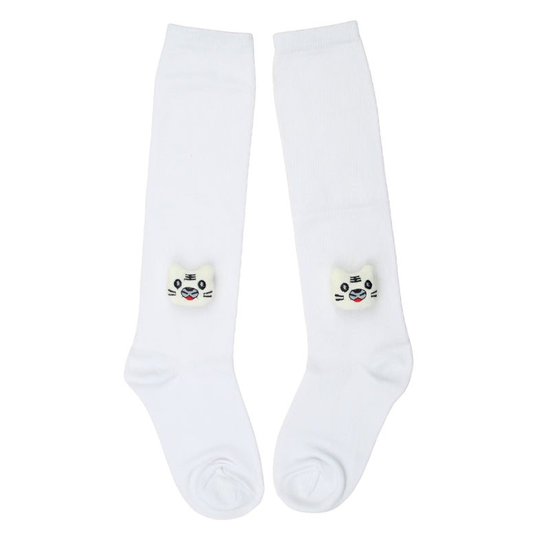 Unisex Cotton White Calf Length Kids Long Cat Face Socks-SK1486andF05