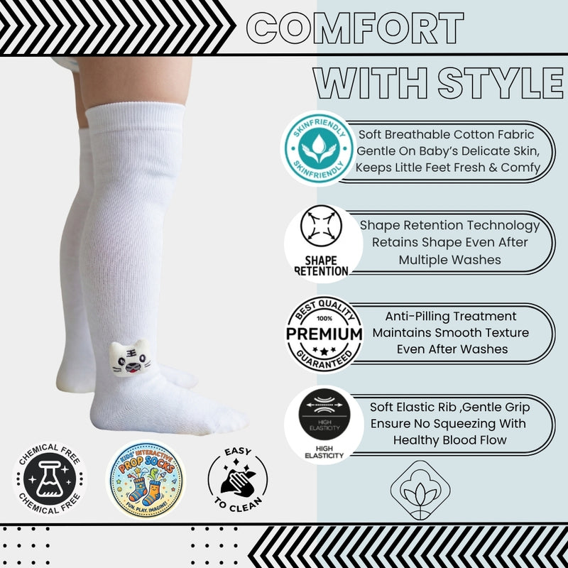 Unisex Cotton White Calf Length Kids Long Cat Face Socks-SK1488andF05