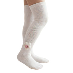 Unisex Cotton White Calf Length Kids Long Smiley Star Face Socks-SK1488andF07