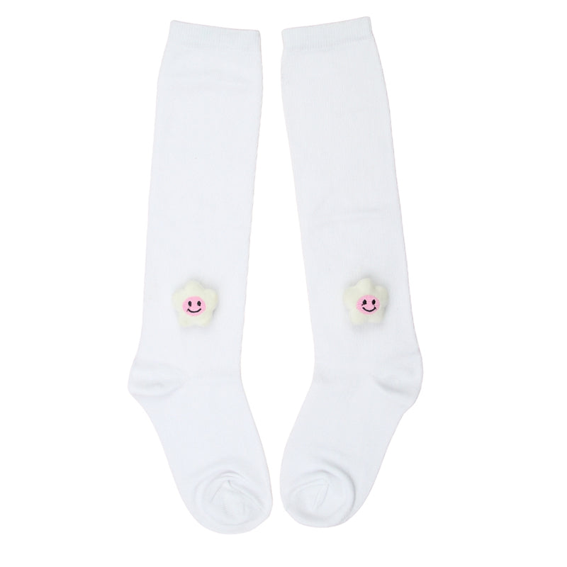 Unisex Cotton White Calf Length Kids Long Smiley Star Face Socks-SK1488andF07