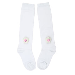 Unisex Cotton White Calf Length Kids Long Smiley Star Face Socks-SK1486andF07