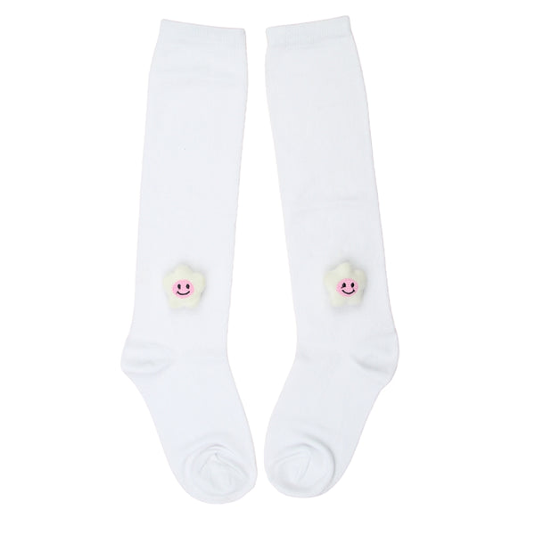 Unisex Cotton White Calf Length Kids Long Smiley Star Face Socks-SK1486andF07