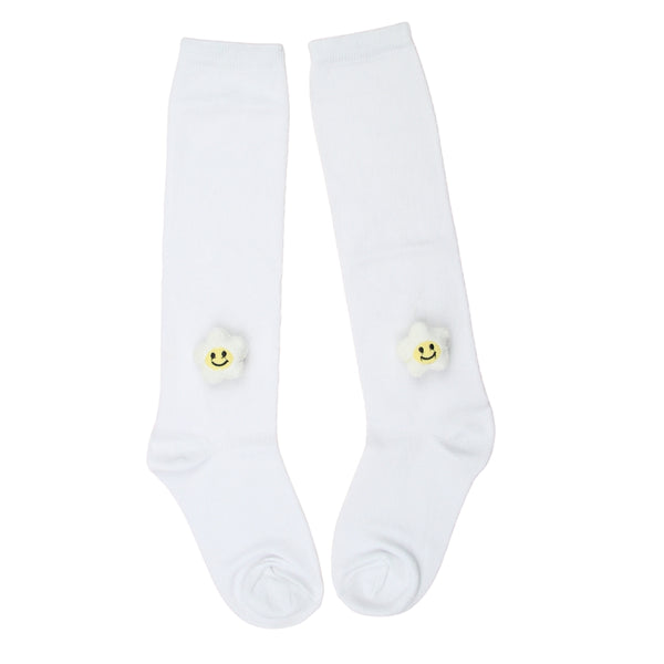 Unisex Cotton White Calf Length Kids Long Smiley Star Face Socks-SK1486andF08