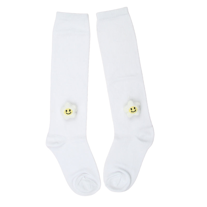 Unisex Cotton White Calf Length Kids Long Smiley Star Face Socks-SK1486andF08
