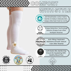 Unisex Cotton White Calf Length Kids Long Smiley Star Face Socks-SK1488andF08