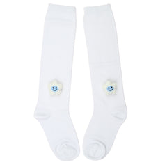 Unisex Cotton White Calf Length Kids Long Smiley Star Face Socks-SK1487andF09