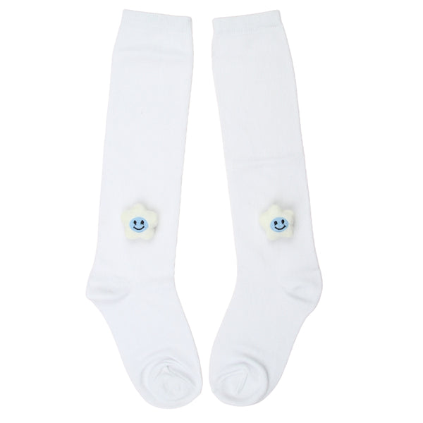 Unisex Cotton White Calf Length Kids Long Smiley Star Face Socks-SK1487andF09