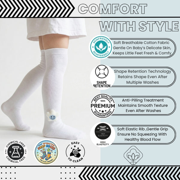 Unisex Cotton White Calf Length Kids Long Smiley Star Face Socks-SK1488andF09