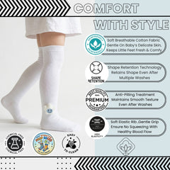 Unisex Cotton White Calf Length Kids Long Smiley Star Face Socks-SK1487andF09
