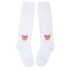Unisex Cotton White Calf Length Kids Long Butterfly Face Socks-SK1487andF10