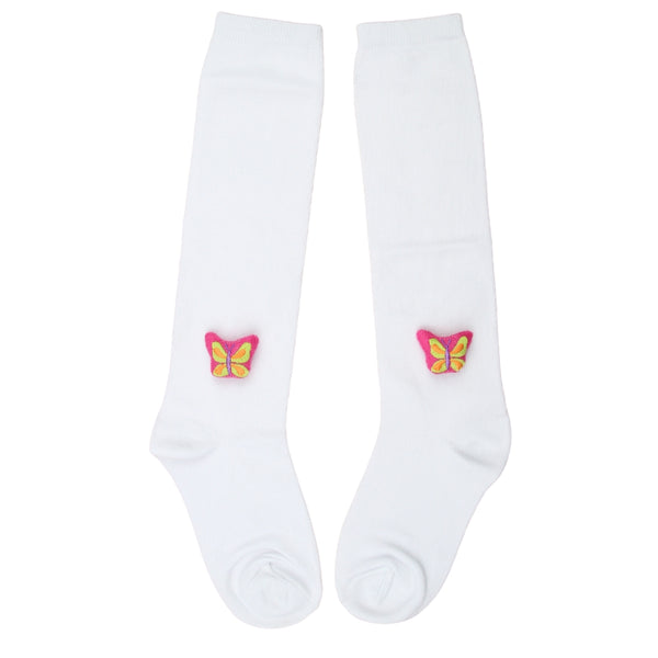 Unisex Cotton White Calf Length Kids Long Butterfly Face Socks-SK1487andF10