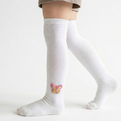 Unisex Cotton White Calf Length Kids Long Butterfly Face Socks-SK1486andF10