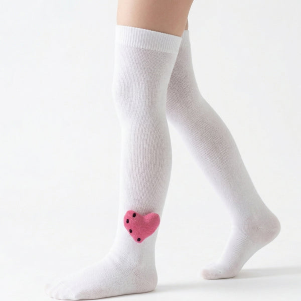 Unisex Cotton White Calf Length Kids Long Heart Face Socks-SK1486andF12
