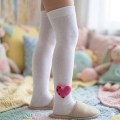 Unisex Cotton White Calf Length Kids Long Heart Face Socks-SK1488andF12