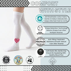 Unisex Cotton White Calf Length Kids Long Heart Face Socks-SK1486andF12