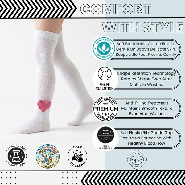 Unisex Cotton White Calf Length Kids Long Heart Face Socks-SK1487andF12