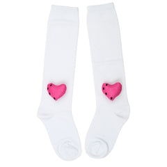 Unisex Cotton White Calf Length Kids Long Heart Face Socks-SK1486andF12