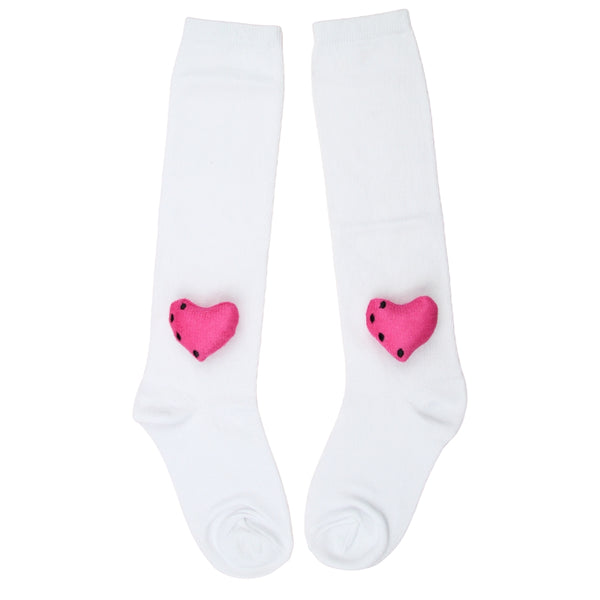 Unisex Cotton White Calf Length Kids Long Heart Face Socks-SK1486andF12