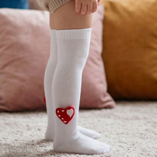 Unisex Cotton White Calf Length Kids Long Heart Face Socks-SK1486andF17