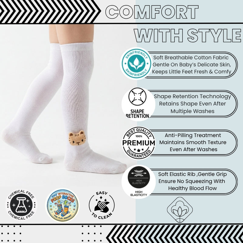 Unisex Cotton White Calf Length Kids Long Tiger Face Socks-SK1486andF19