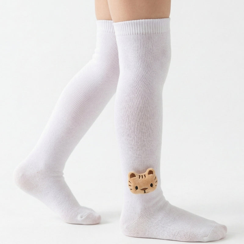 Unisex Cotton White Calf Length Kids Long Tiger Face Socks-SK1488andF19